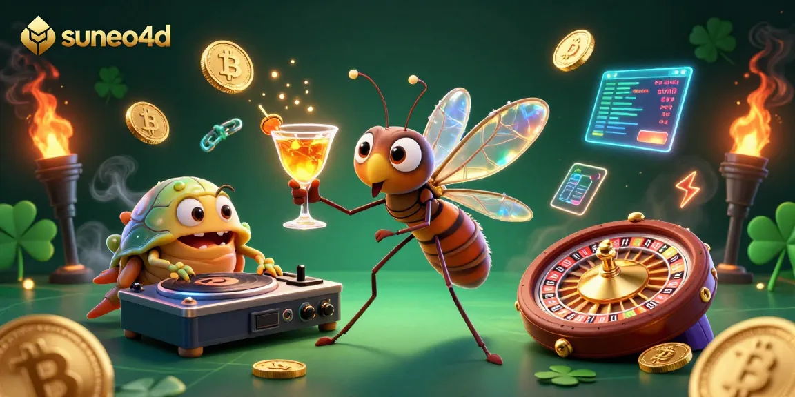 Suneo4d brings gamblers excitement with a lively casino scene featuring vibrant characters and crypto elements.
