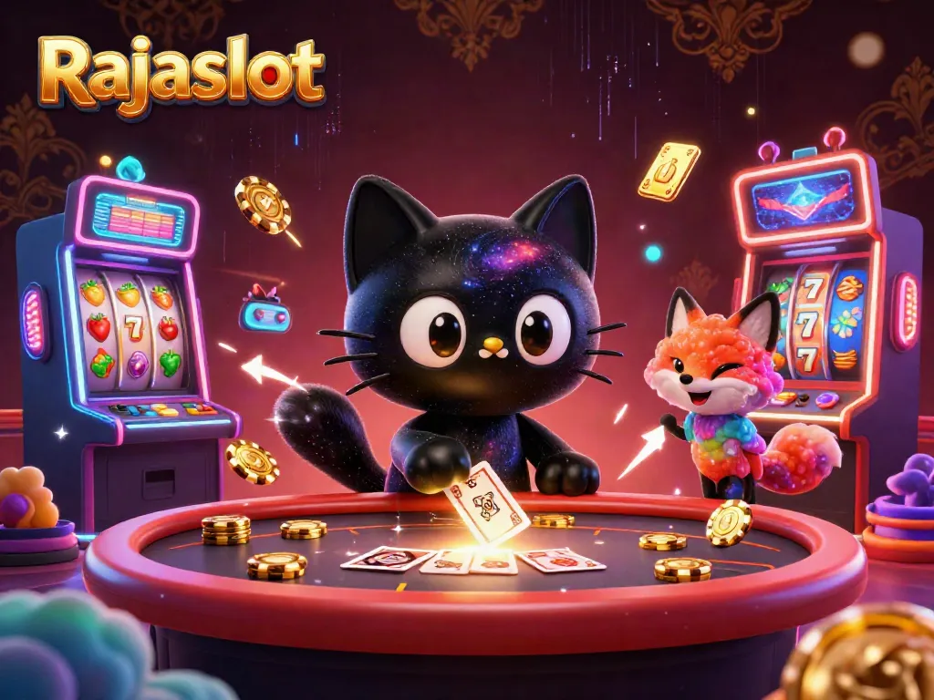 Jelajahi dunia Rajaslot dengan kucing hitam galaksi dan rubah nebula di kasino yang penuh warna.