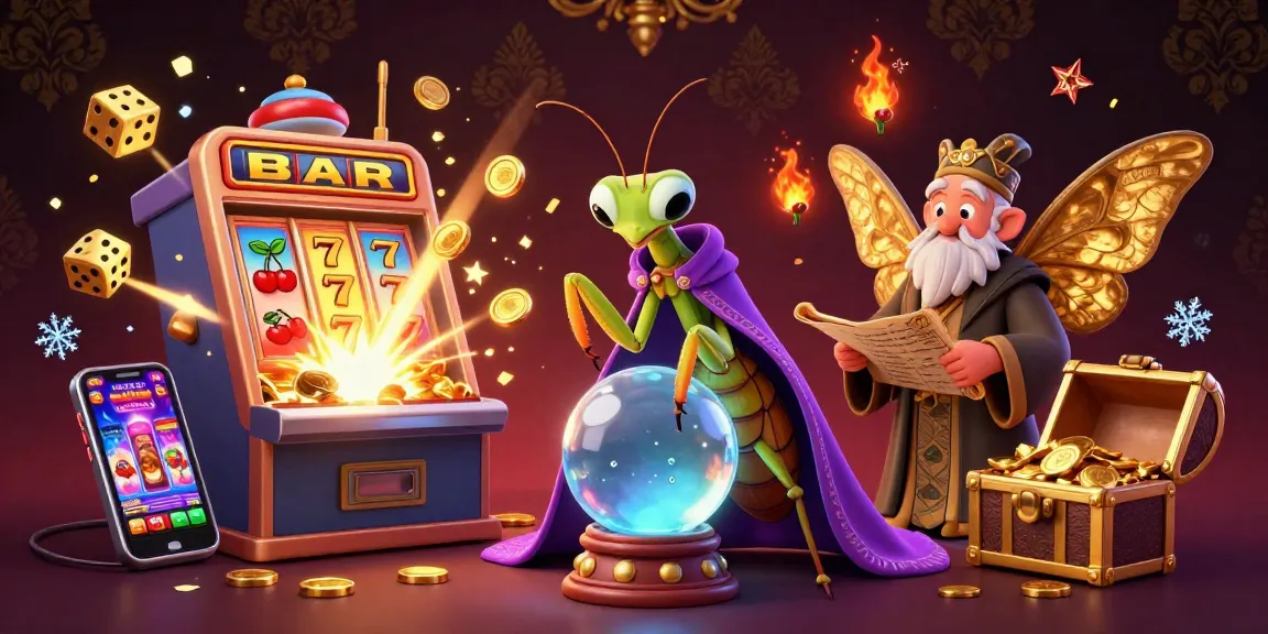 Catch the excitement at the casino with vibrant slot machines and magical figures.