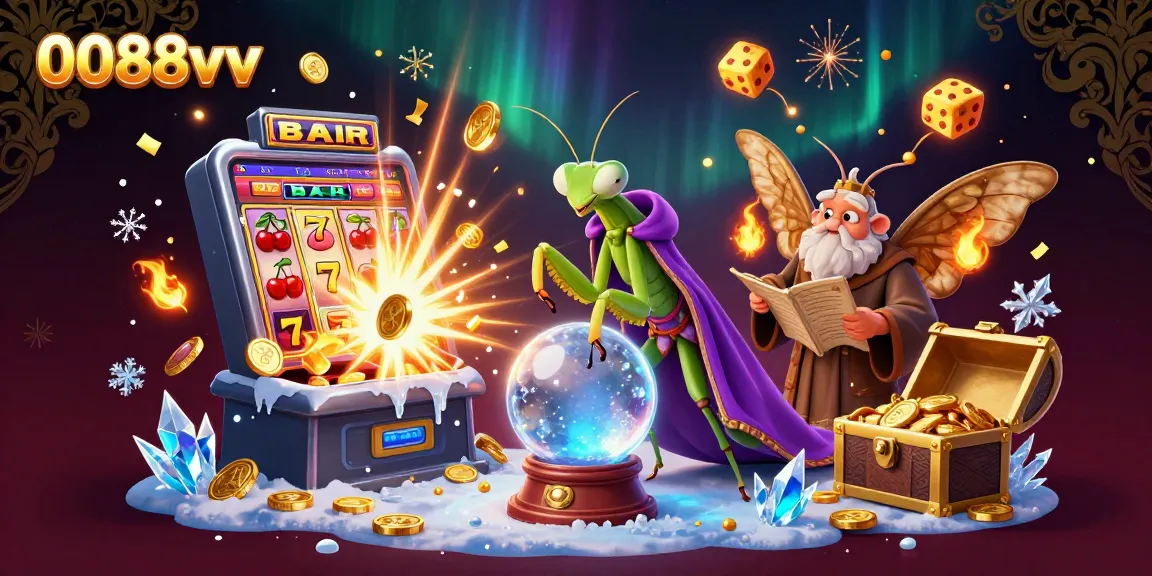 Engage in thrilling gaming at 0088vv with a dynamic slot machine explosion and fantasy characters.