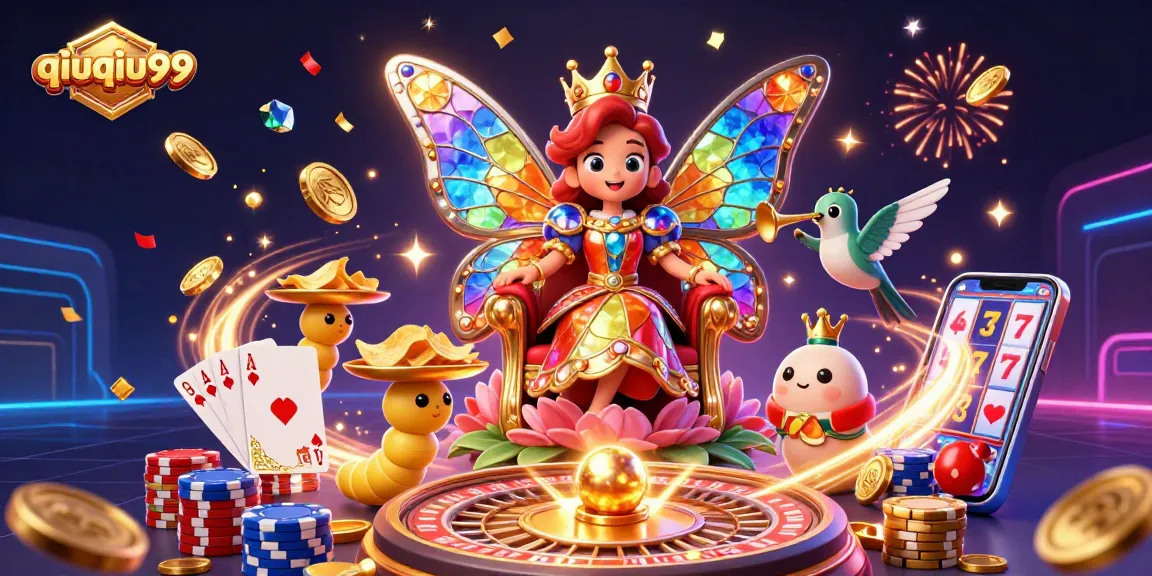 Explore the vibrant qiuqiu99 scene with a butterfly queen amidst casino excitement, featuring stunning visuals and dynamic elements.