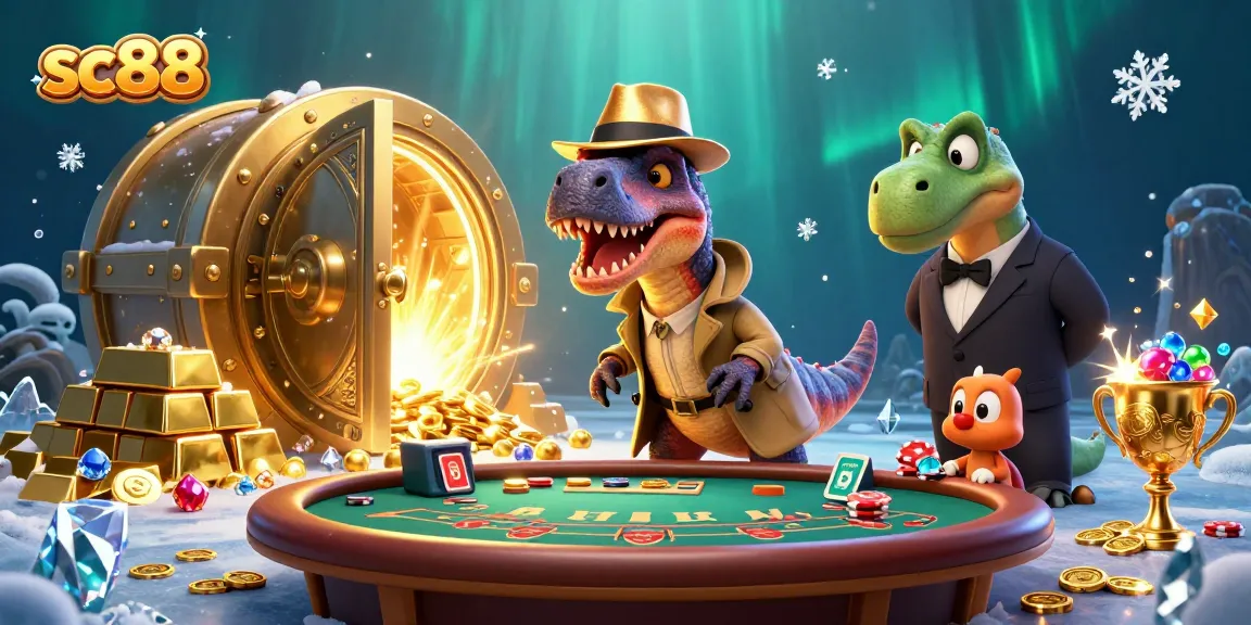 sc88 velociraptor card counter actions at a blackjack table amid a treasure atmosphere