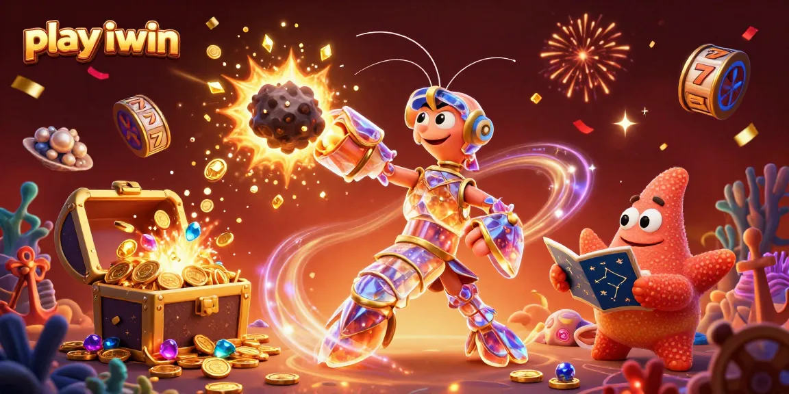 Play iwin and win big with vibrant slots and a treasure-filled adventure in this stunning illustration.