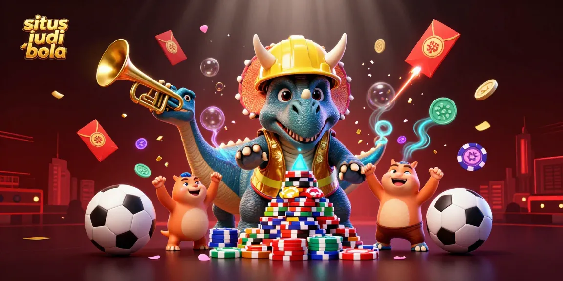 Engage in situs judi bola excitement with vibrant characters building poker chips and celebrating wins.