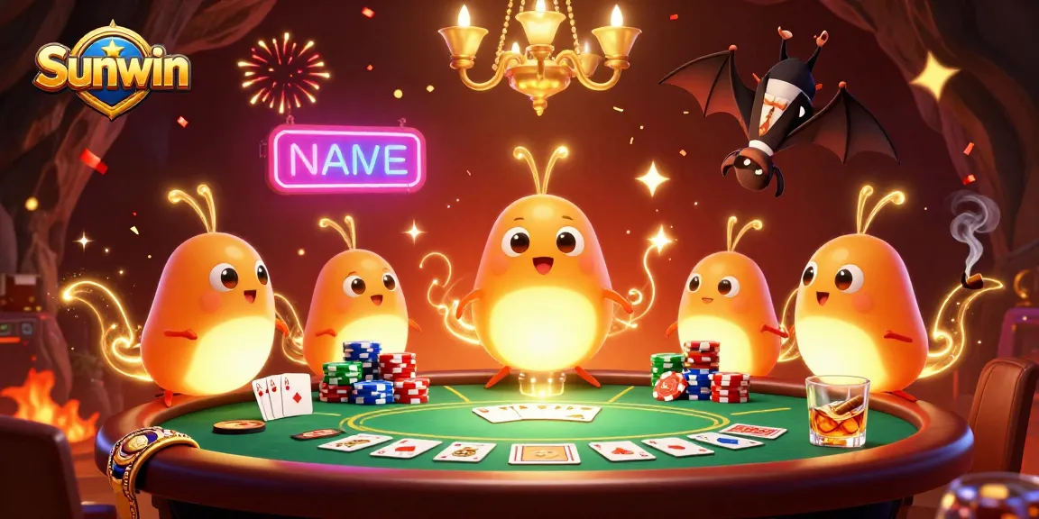 Illuminate your winnings with Sunwin's vibrant casino experience featuring animated glowworms and poker elements.