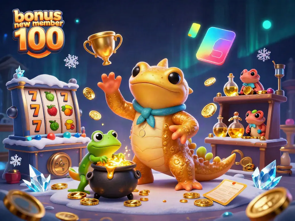 Experience the thrill of winning with bonus new member 100 in a magical casino scene filled with golden treasures.