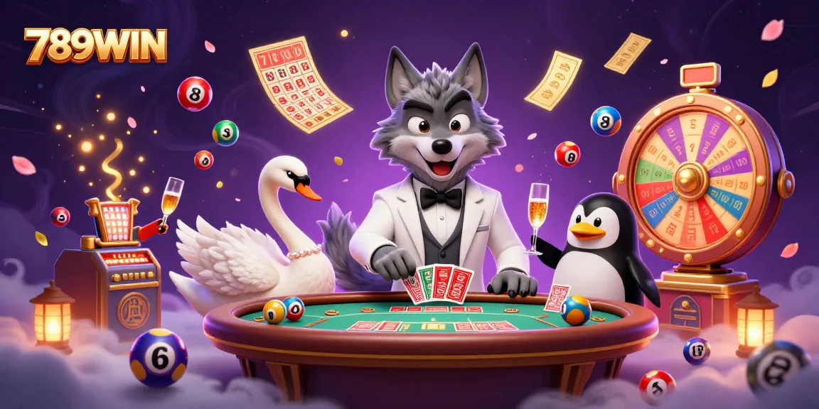 Experience the excitement at 789WIN with cartoon characters playing baccarat amidst vibrant game elements.