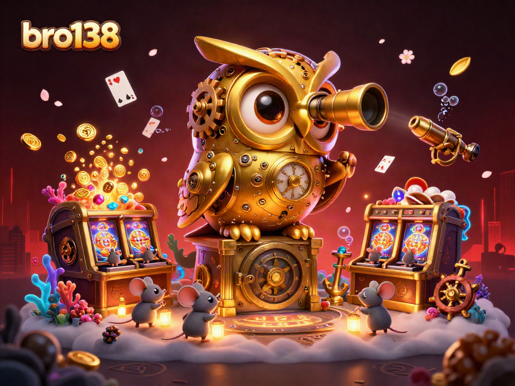 Engage with bro138's exciting casino experience featuring vibrant animated characters amidst rich gaming elements.
