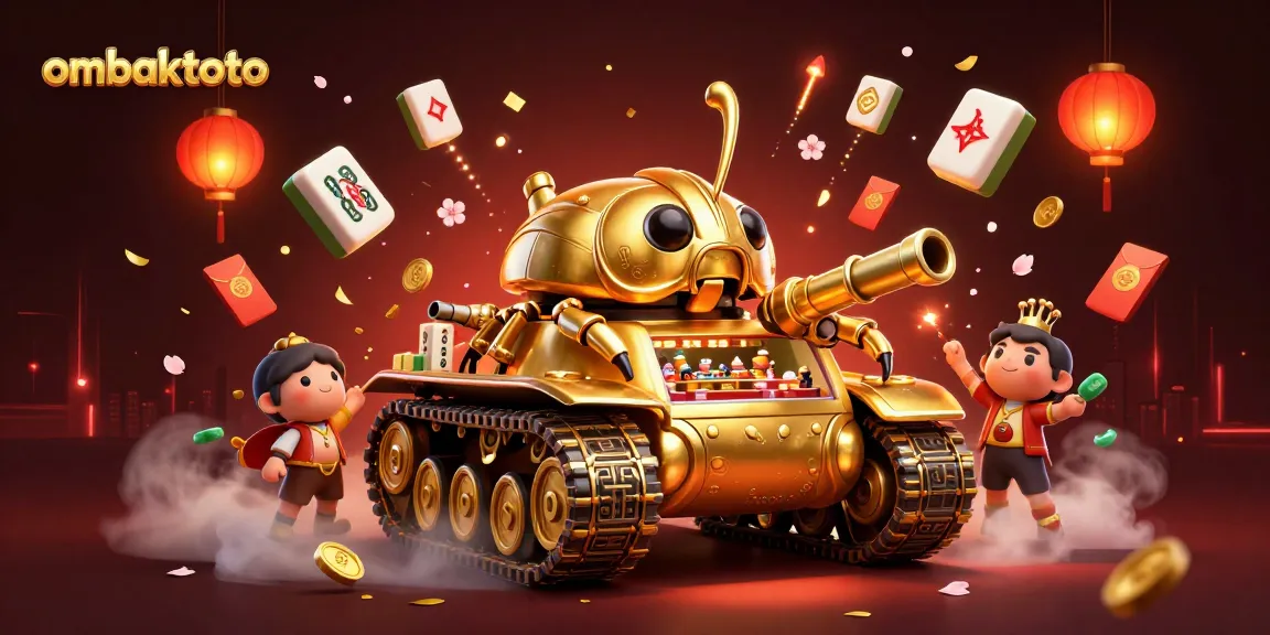 Experience the excitement at ombaktoto with a vibrant 3D casino celebration illustrating dynamic gambling elements and rich visuals.