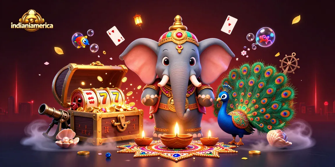 Experience the vibrant gaming world of indianiamerica with a Diwali-themed elephant amidst shining slot elements and treasures.