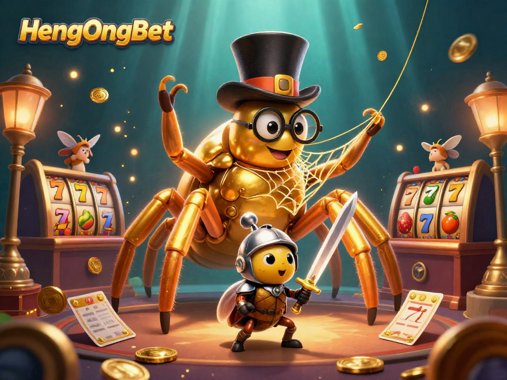 Experience thrilling gameplay with HengOngBet's vibrant illustration of a giant tarantula weaving a lucky web.