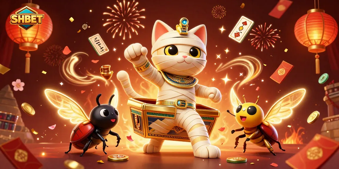 SHBET engages players with vibrant casino illustrations featuring lucky charms and festive elements.