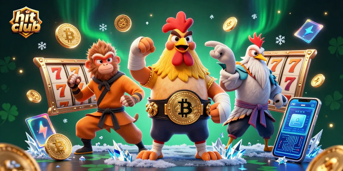 Spin the reels at hit club with vibrant casino characters and crypto elements in a lively gaming scene.