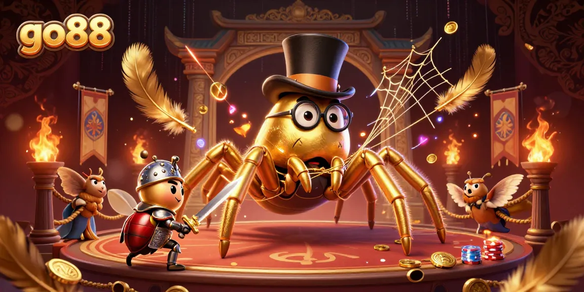 Experience thrilling wins at go88 as a golden tarantula weaves magic in a vibrant casino scene.