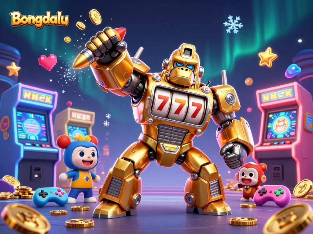 Bongdalu's golden gorilla mech smashing upward with coins, embodying the thrill of casino gaming.