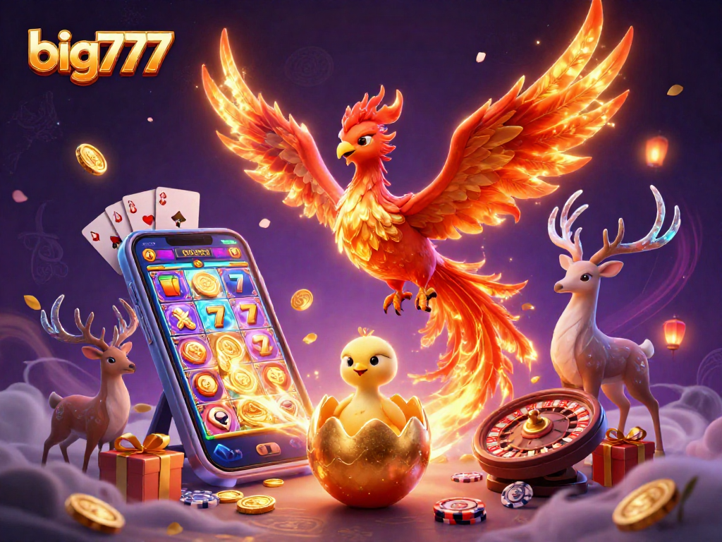 Big777 spins to victory with vibrant graphics of phoenixes and casino elements in action.