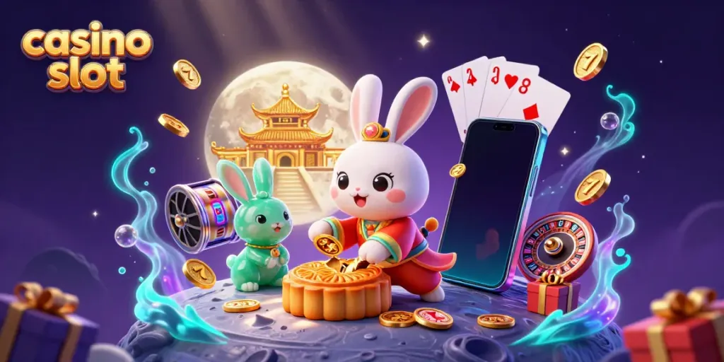 Experience the vibrant world of casino slot games with our fantasy illustration featuring a moon rabbit.
