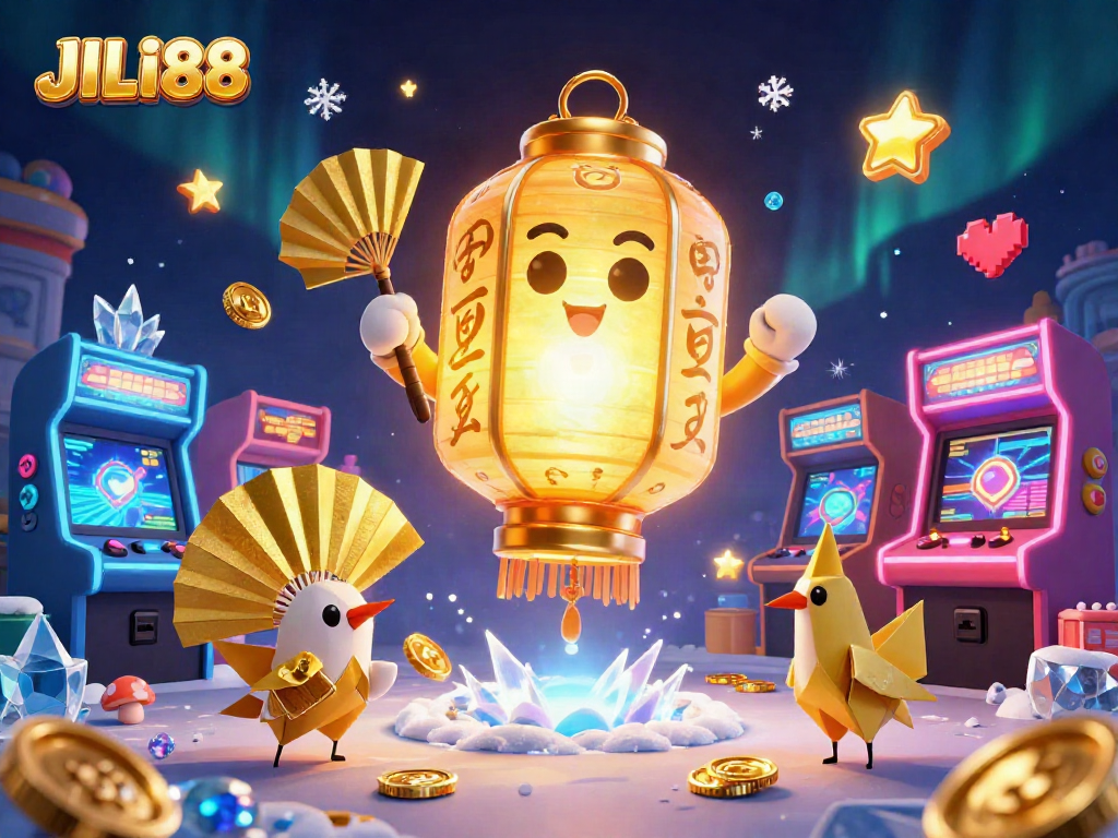 Engage with JILI88 at this vibrant casino scene, featuring dynamic characters and vivid gaming elements.