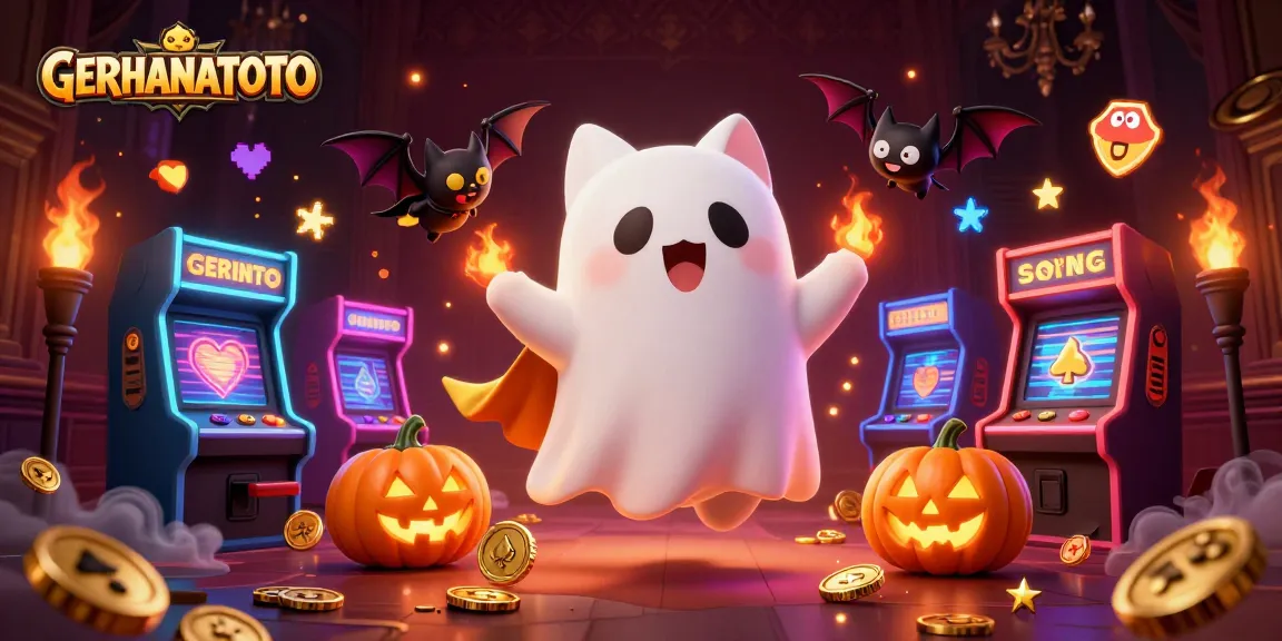 GERHANATOTO menampilkan kucing hantu mengapung di kasino dengan simbol poker, mengajak pemain untuk bersenang-senang.