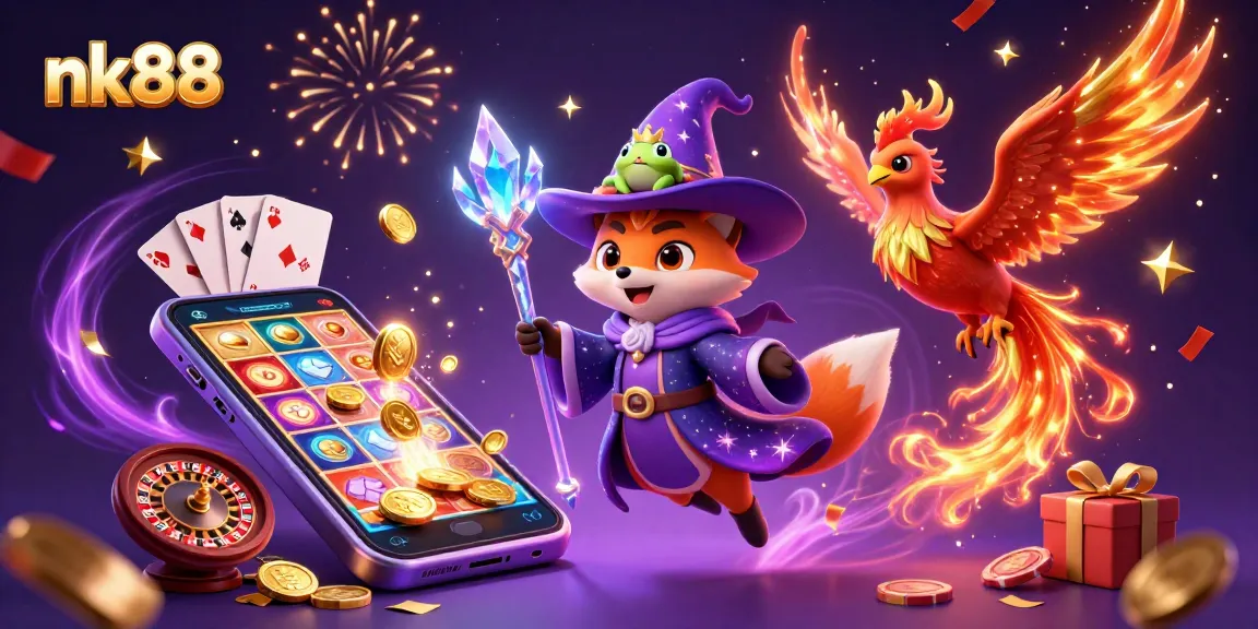 Spin the thrilling slot game with nk88 across a vibrant casino scene featuring magical elements.