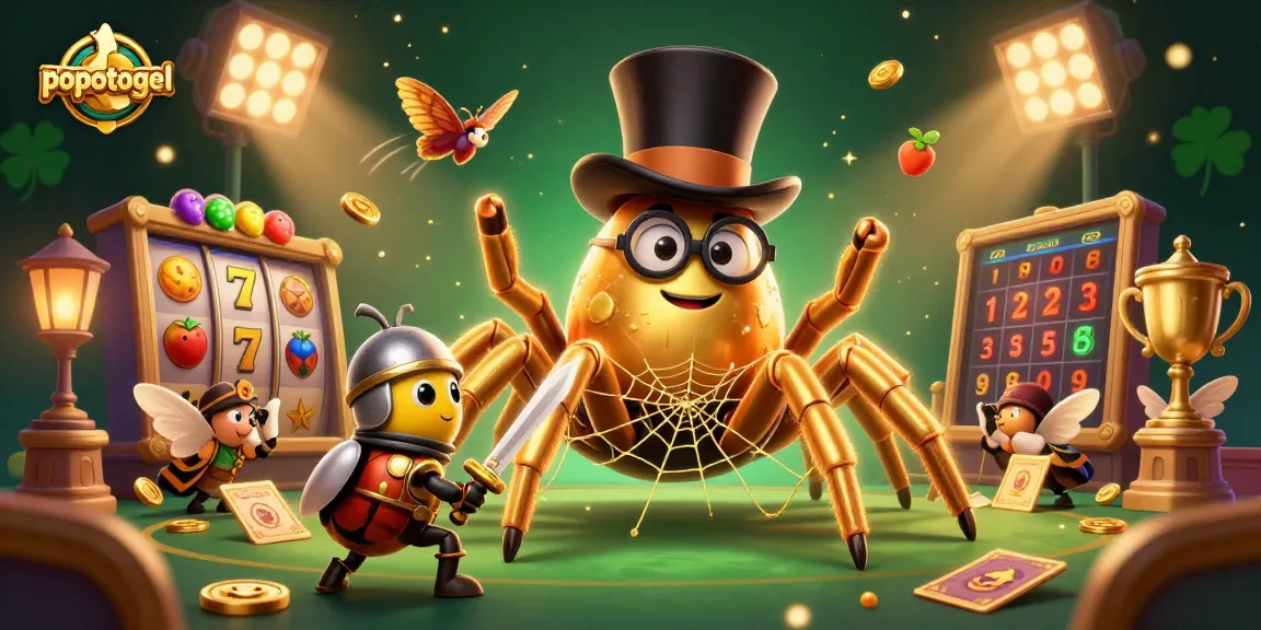 Experience the excitement of popotogel with a golden tarantula, beetle knight, and dynamic slot elements.