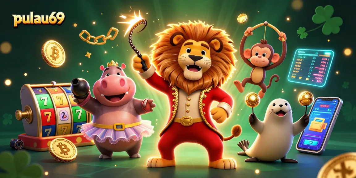 Experience thrilling slots with pulau69 through a vibrant circus-themed 3D illustration!