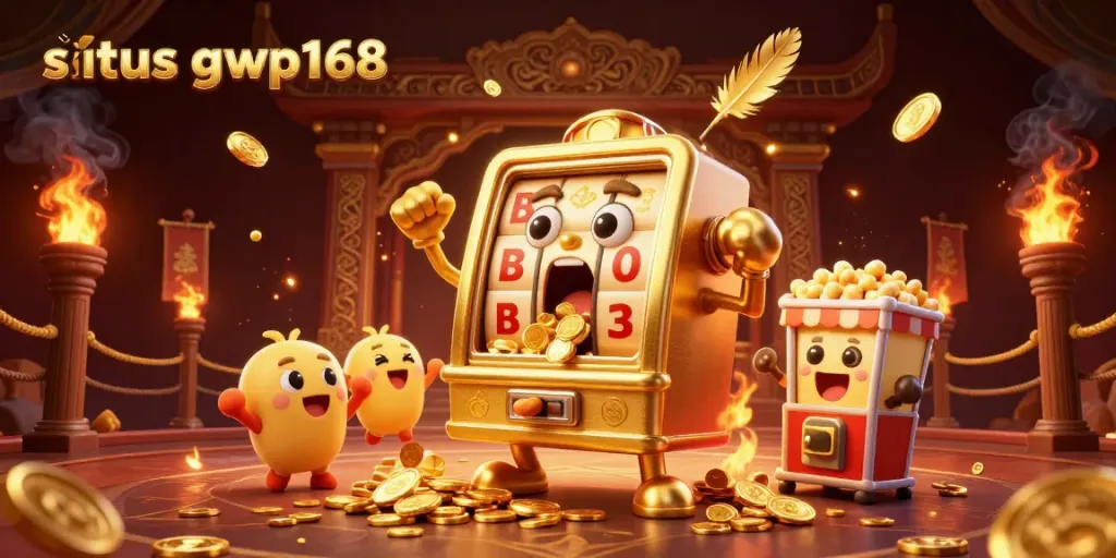 Mesin slot emas sentien jagoan situs gwp168 menang besar dikelilingi emas dan keceriaan.