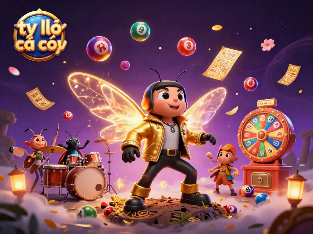 Engage with tỷ lệ cá cược through a vibrant illustration showcasing jackpot excitement and dynamic lottery elements.