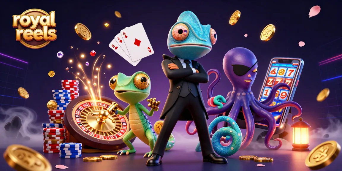 Experience royal reels excitement with spinning slots, vibrant poker chips, and dazzling gem stones.