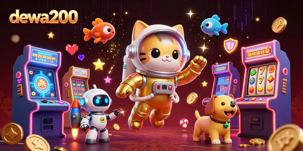 Menggambarkan dewa200 dalam ilustrasi 3D dengan kucing astronot dan elemen kasino yang menakjubkan.