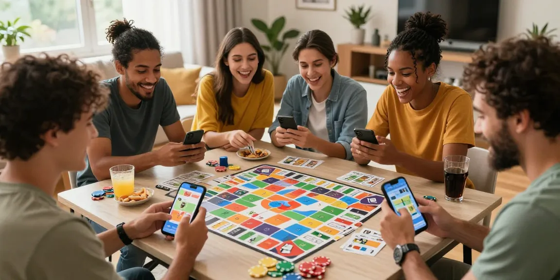 Friends enjoying Card Rummy gameplay at https://cardrummyapp.com.pk/, showcasing smartphones and snacks.