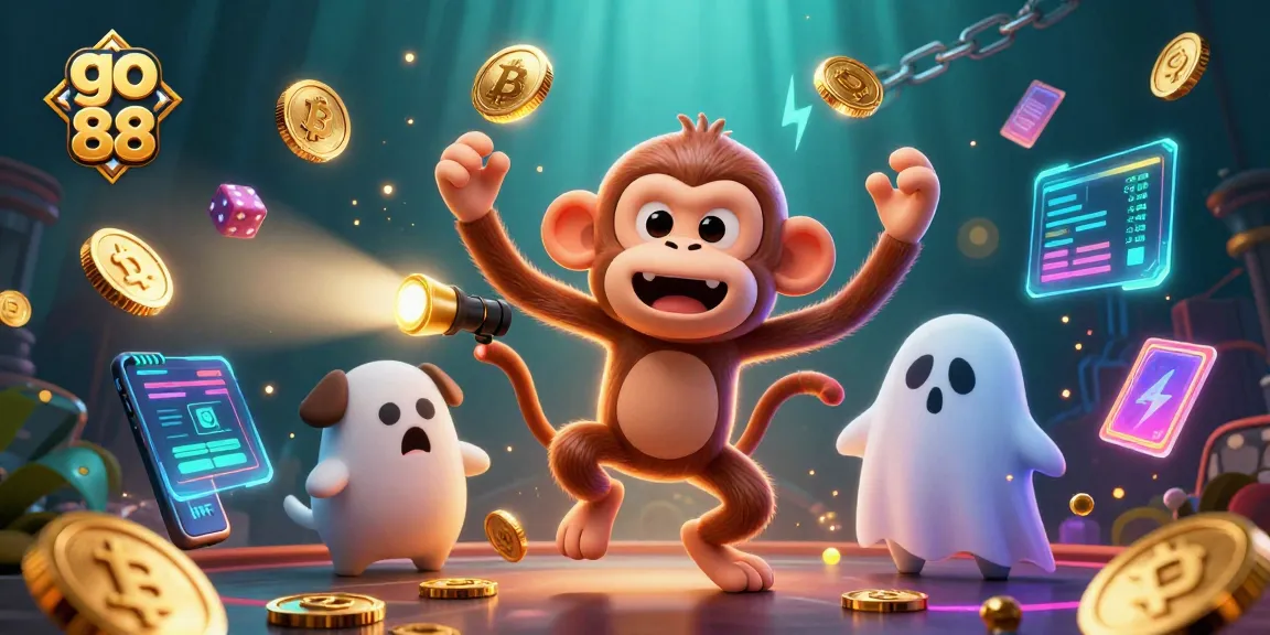 Engage with the go 88 gaming scene as the mischievous monkey juggles casino treasures amid neon crypto coins.