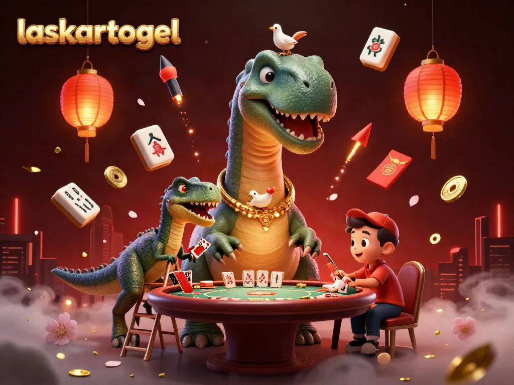 Experience the vibrant gaming action at laskartogel with a dynamic illustration featuring animated casino elements and characters.