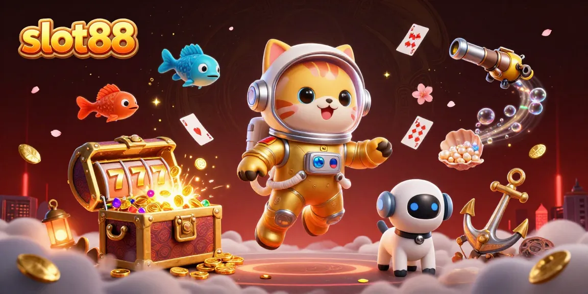 Menangkan slot88 dengan permainan seru berisi slot reels, kucing astronaut, dan harta karun berkilau.
