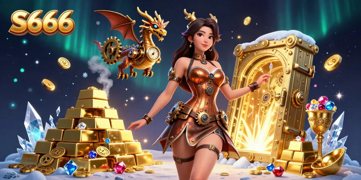 S666 gameplay illustration showcasing a dynamic casino scene with treasure vaults and gaming richness