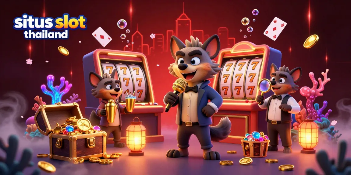 Engage with situs slot thailand featuring animated hyenas in a lively casino scene showcasing slot games.