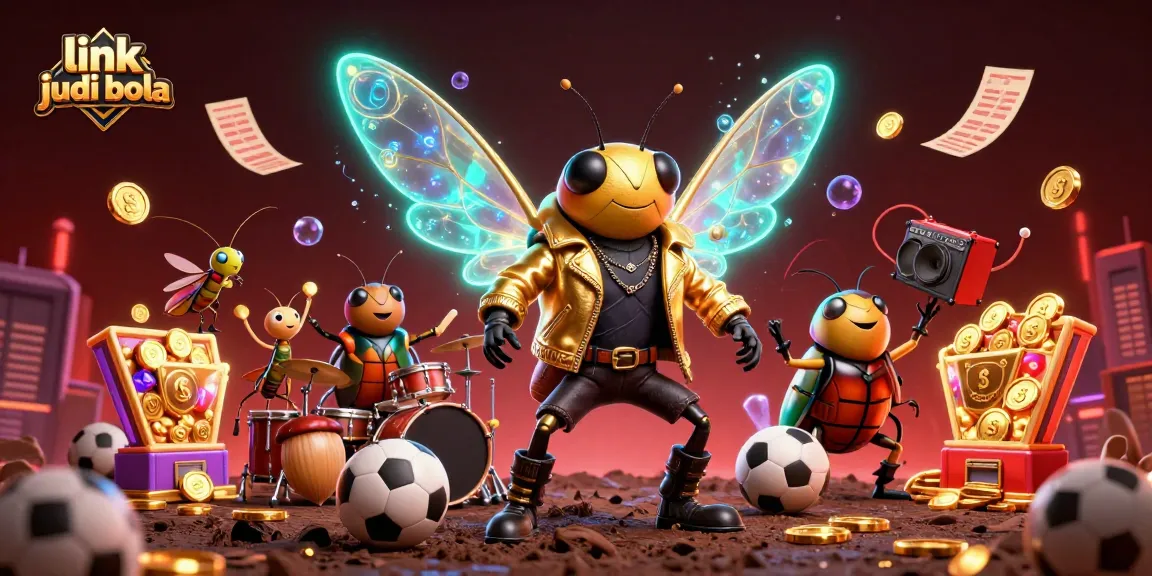 Engage with link judi bola through dynamic sports betting excitement featuring illustrative characters and vibrant gambling elements.