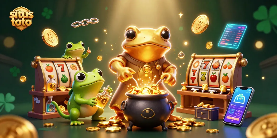 Experience thrill with situs toto as an alchemist transforms metals into gold in a busy casino.