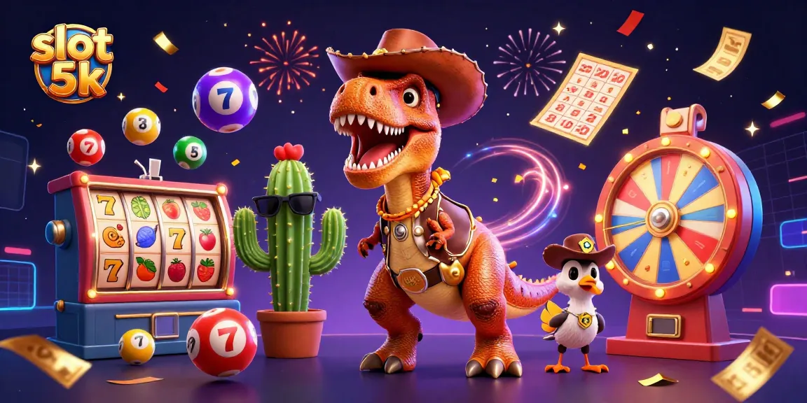 Experience thrilling spins with slot 5k in this dynamic 3D casino illustration.