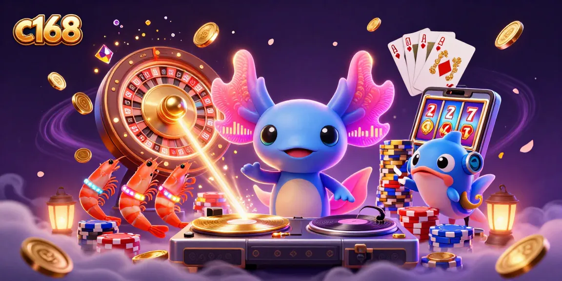 C168 engaging players with dazzling underwater casino adventures featuring neon characters and vibrant gaming elements.