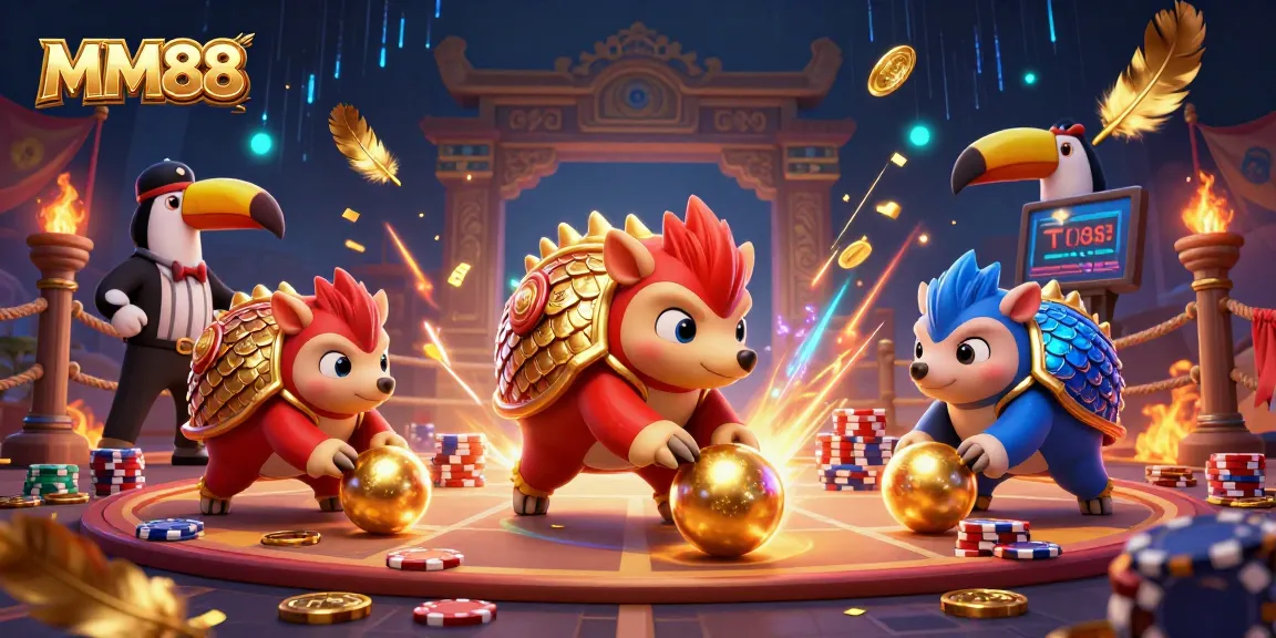 Experience the excitement of MM88 casino with animated pangolins competing at poker!