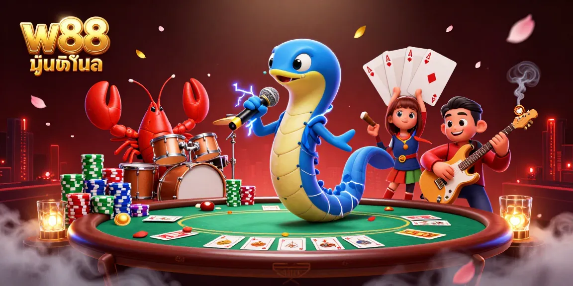 Experience the excitement of w88 มือถือ, where a DJ electric eel and band entertain in a vibrant casino.