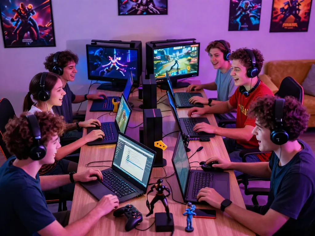 Group enjoying unsurtoto gaming experience in lively environment with vibrant lighting.