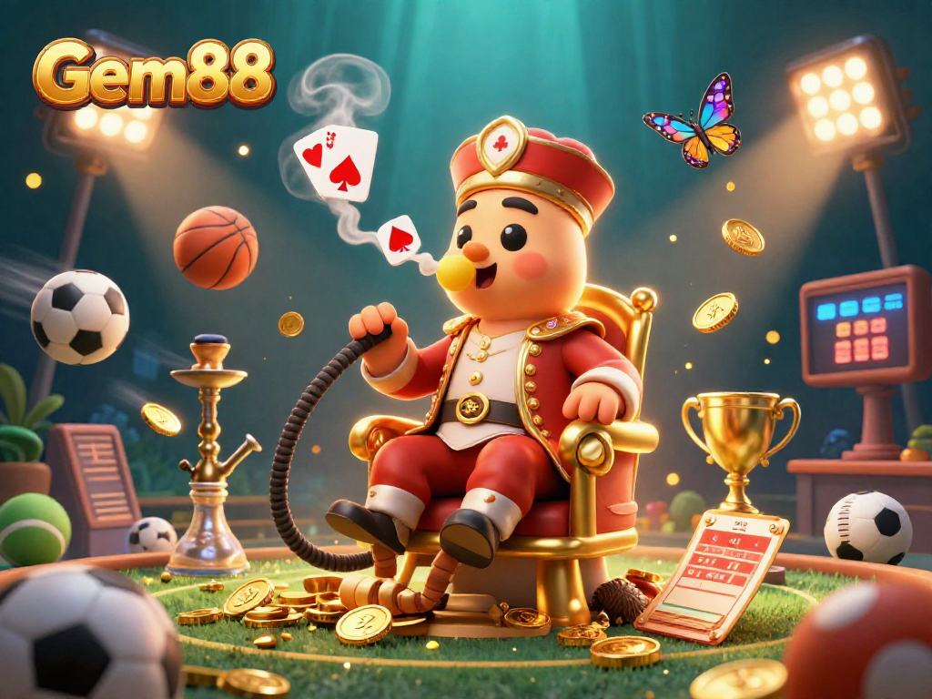Bet on Gem88's dynamic sports scene with immersive 3D casino illustration.