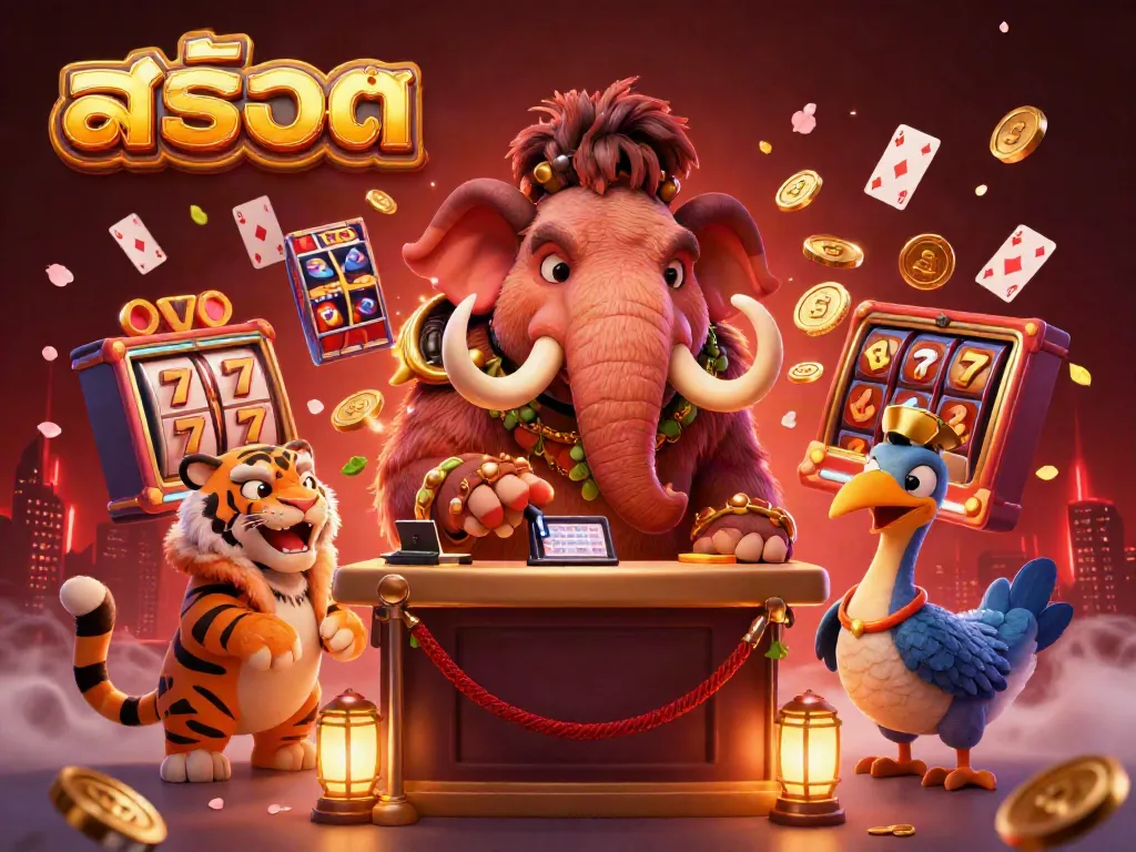 การ์ตูน 3D แสดงถึงสล็อตและบรรยากาศคาสิโนที่สดใส