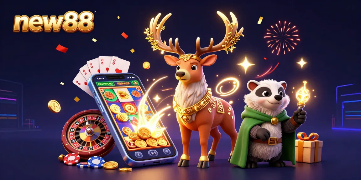Spin to win big with new88's immersive gaming experience featuring a Celtic druid and lucky symbols!