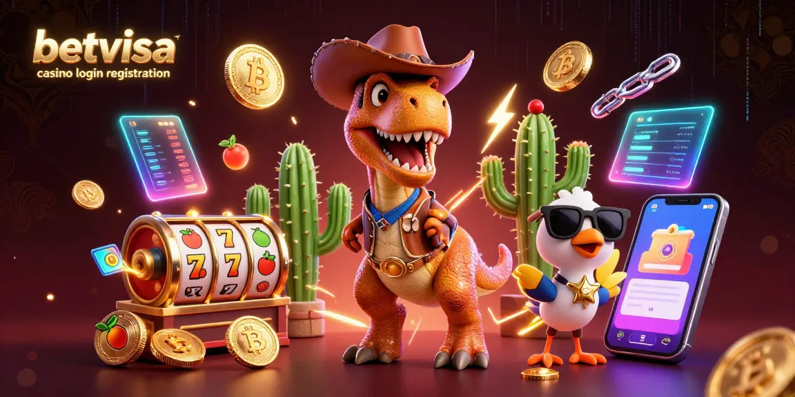 Engage in Betvisa casino login registration with a vibrant 3D scene featuring characters and casino elements.