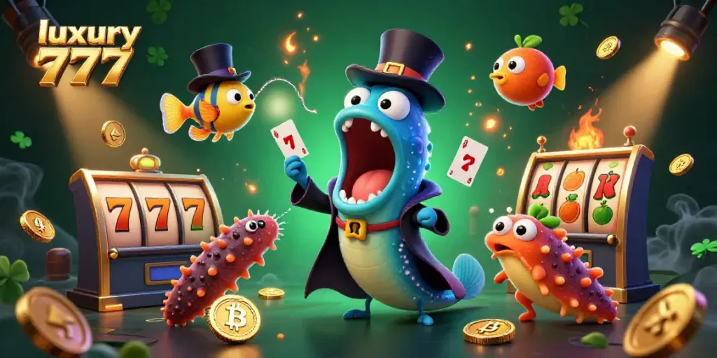 Experience luxury 777 gaming magic with a unique card trick performance in an underwater casino.