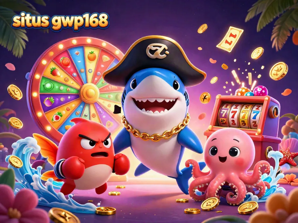 Permainan kasino yang meriah dalam ilustrasi 3D, situs gwp168 menampilkan karakter unik dengan elemen slot yang menarik.