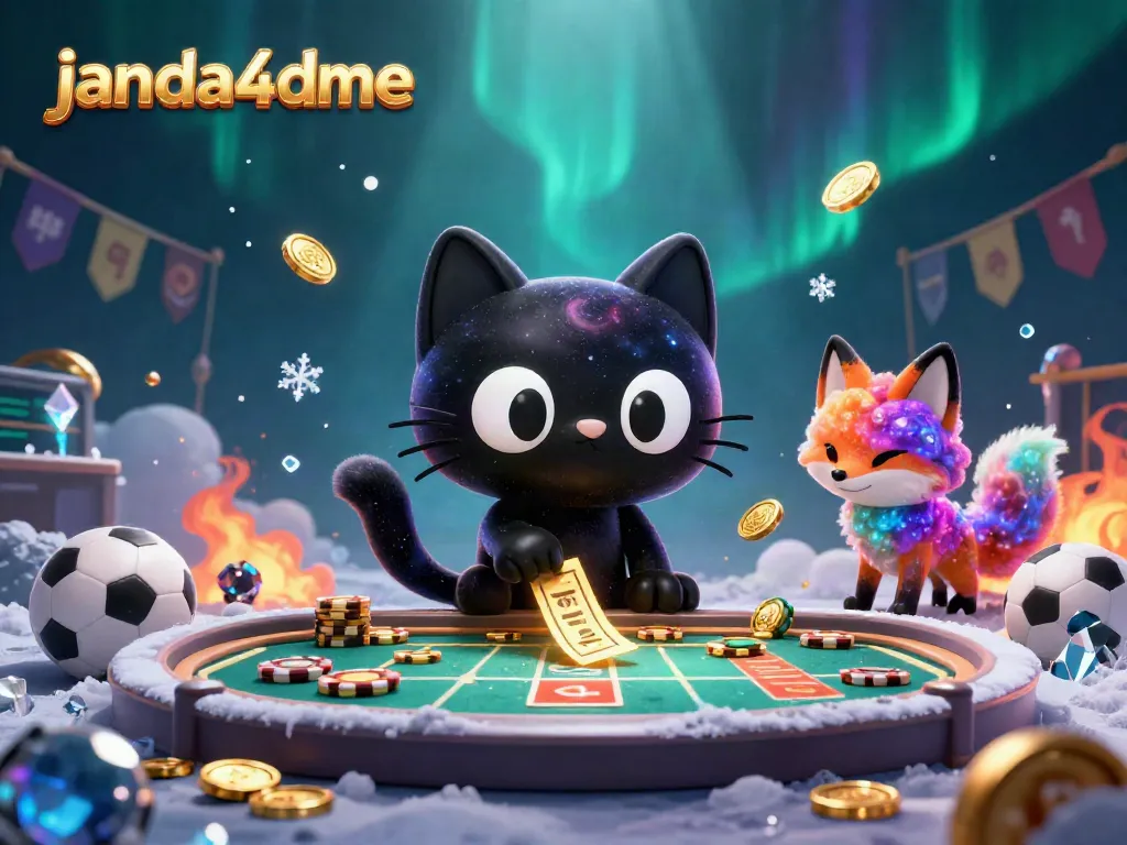 Permainan taruhan olahraga janda4dme dengan kucing hitam bercahaya di meja kasino yang penuh chip emas.